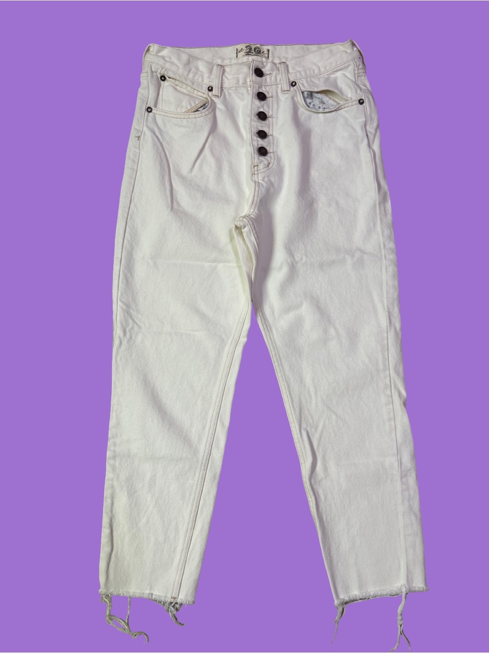 Free People High-Rise Button-Fly Raw Hem Jeans 29